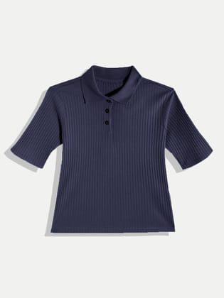 Women Navy Cropped Polo T shirts