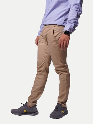 Mens Beige Solid Chinos Trousers