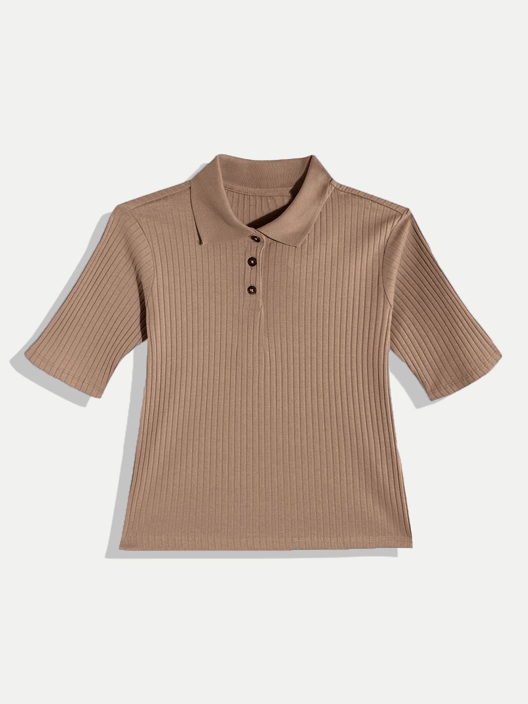Women Beige Cropped Polo T shirts