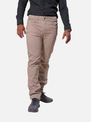 Mens Beige Solid Chinos Trousers