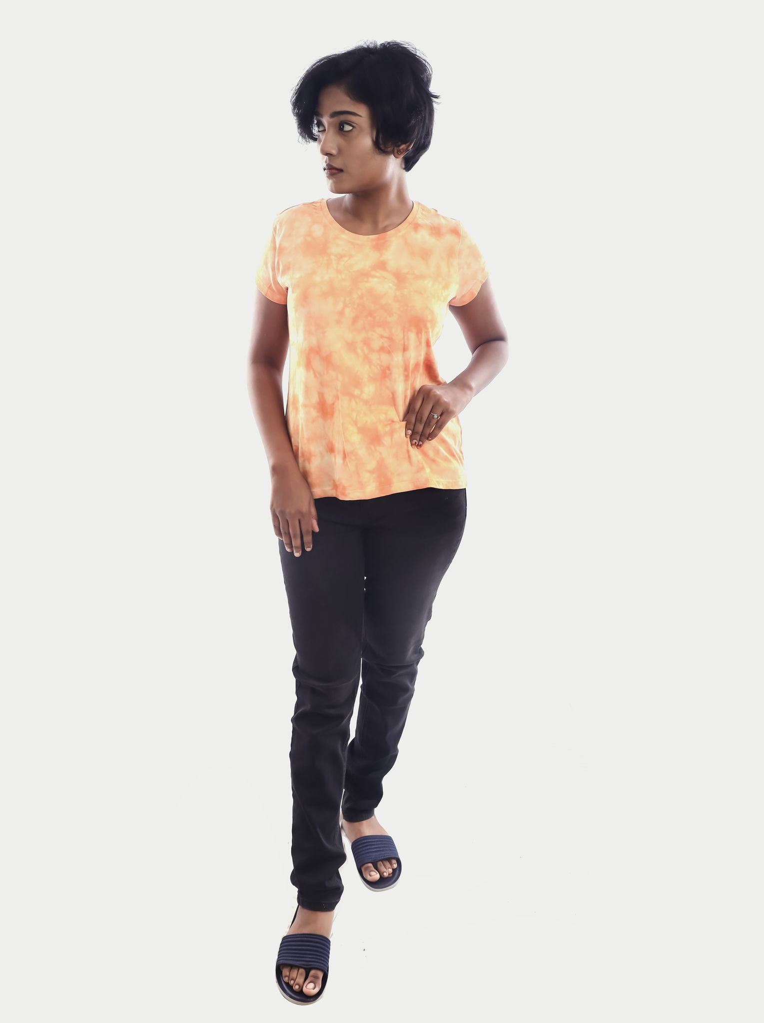 Women Casual Orange Tie & Dye T-shirt
