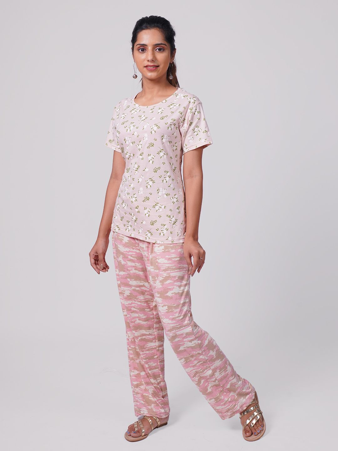 Women Baby Pink AOP Top