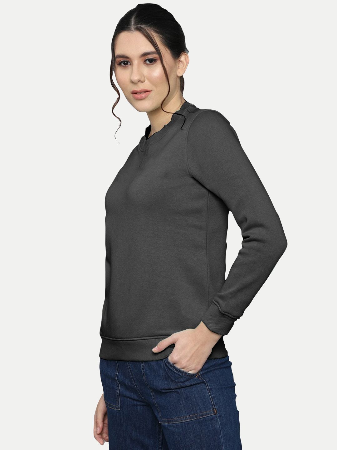 Women Solid Dark Grey Pullover