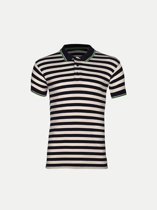 Mens Black Fashion Striped Cotton Polo T-shirt