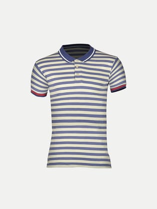 Mens Light Blue Fashion Striped Cotton Polo T-shirt