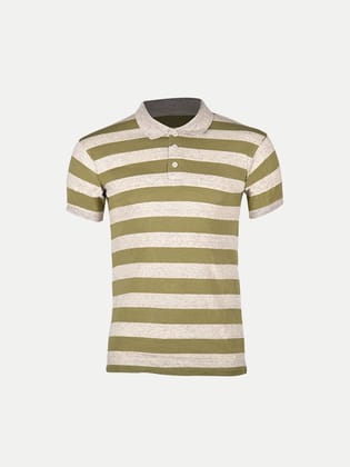 Mens Apple Green Fashion Striped Cotton Polo T-shirt