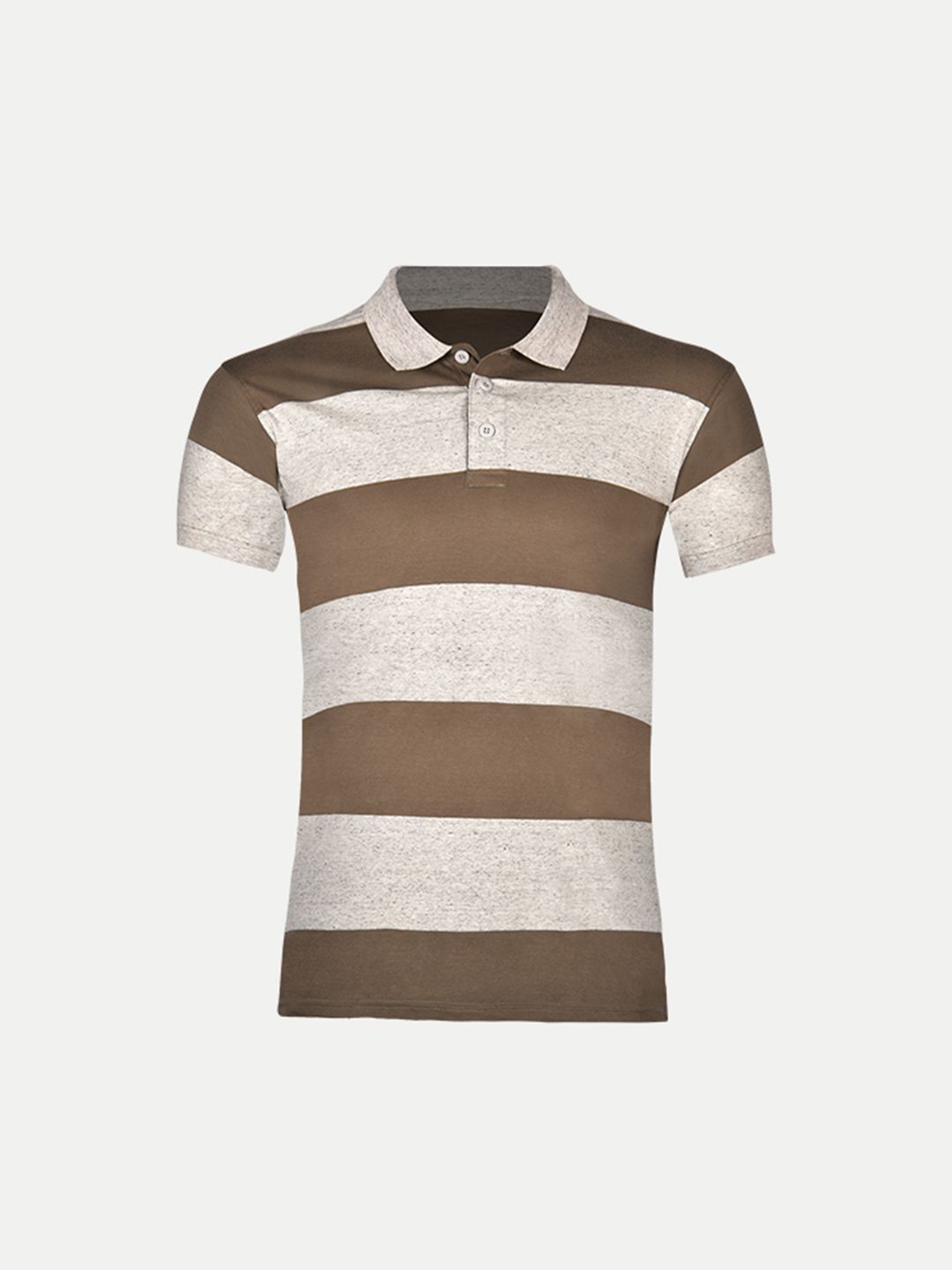Mens Lt Brown Fashion Striped Cotton Polo T-shirt
