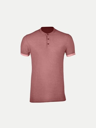 Men Red Henley Neck Tee with Contrast Sleeve