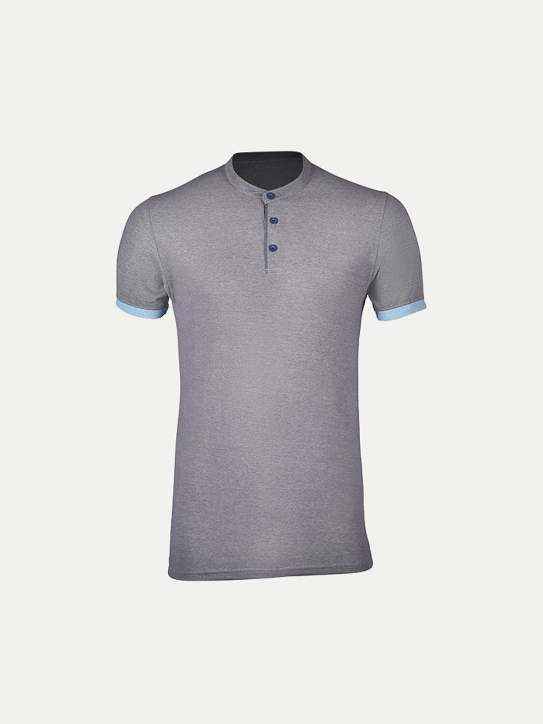 Men Grey Henley Neck Tee with Contrast Sleeve