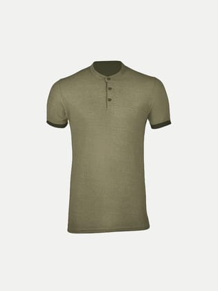 Men Solid Tees Henley Neck- Olive Colour