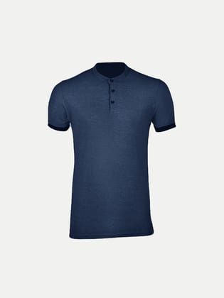 Men Solid Tees Henley Neck- Navy Colour