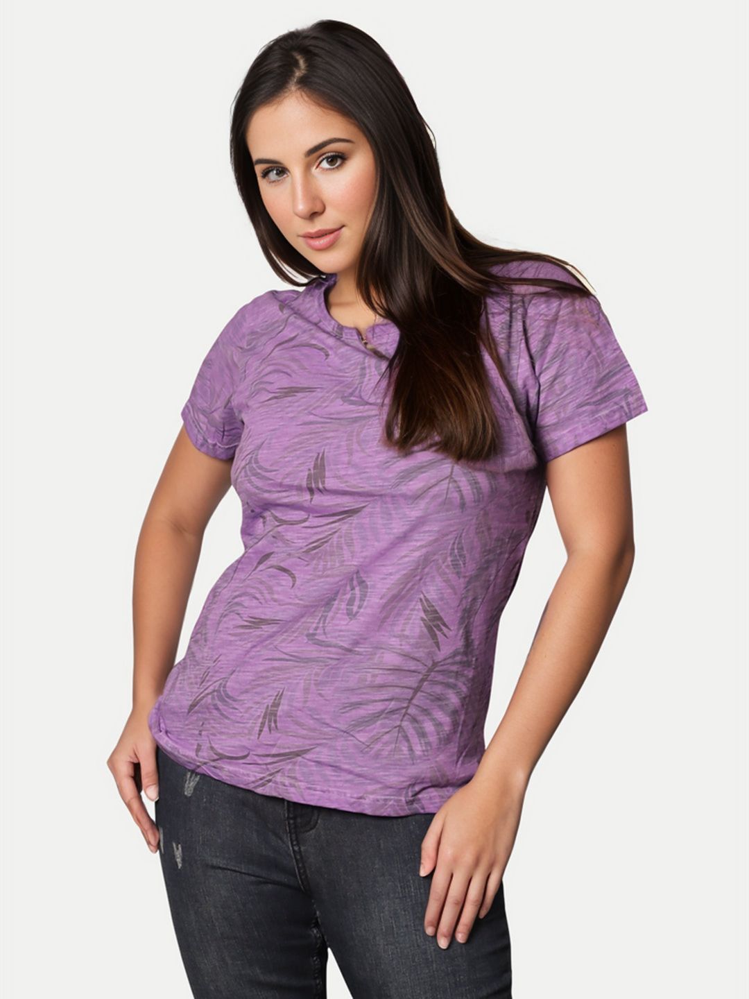 Women Violet  Floral  Printed T-shirt