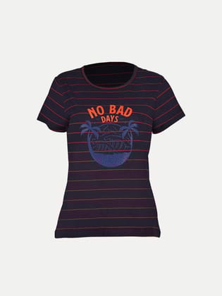 Women Navy Striped Printed T- Shirts