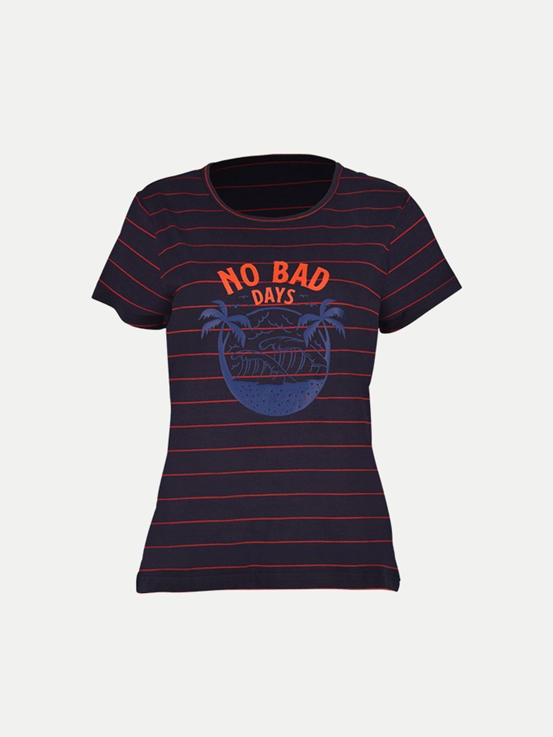Women Navy Striped Printed T- Shirts