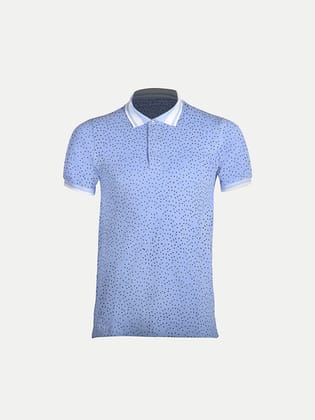 Men Sky Blue Cotton Printed Polo T-shirt