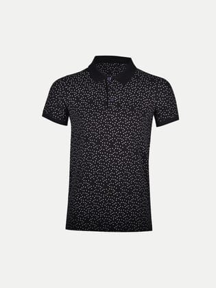 Men Black Cotton Printed Polo T-shirt