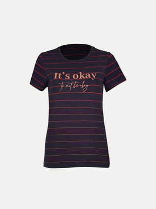 Women Navy Blue Striped Printed T- Shirts