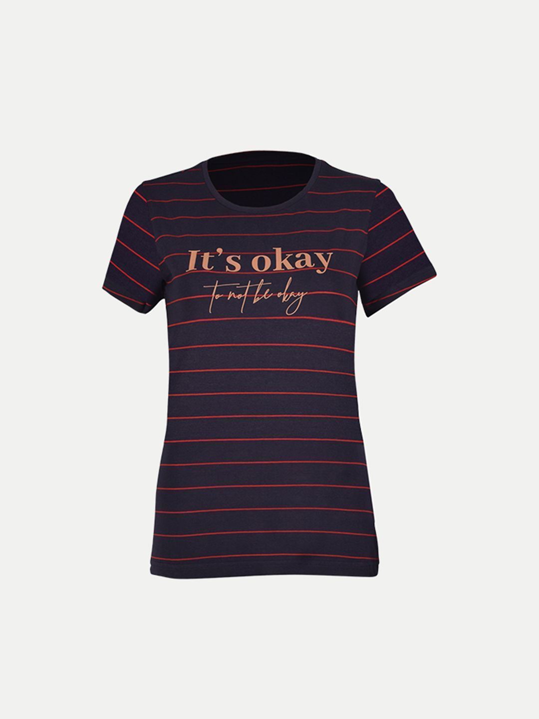 Women Navy Blue Striped Printed T- Shirts