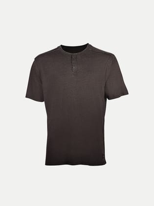 Mens Black Washed Henley Tee