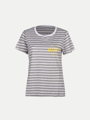 Women White / Grey Striper Half Sleeve T-shirt