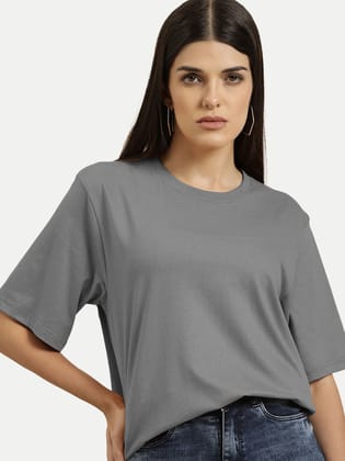 Women Basic Dark Grey Crew Neck T-shirt