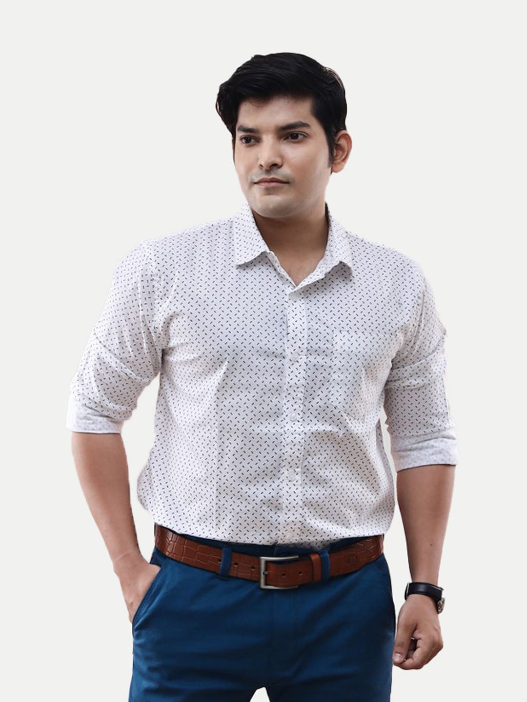 Men white polka dots poplin Printed shirt