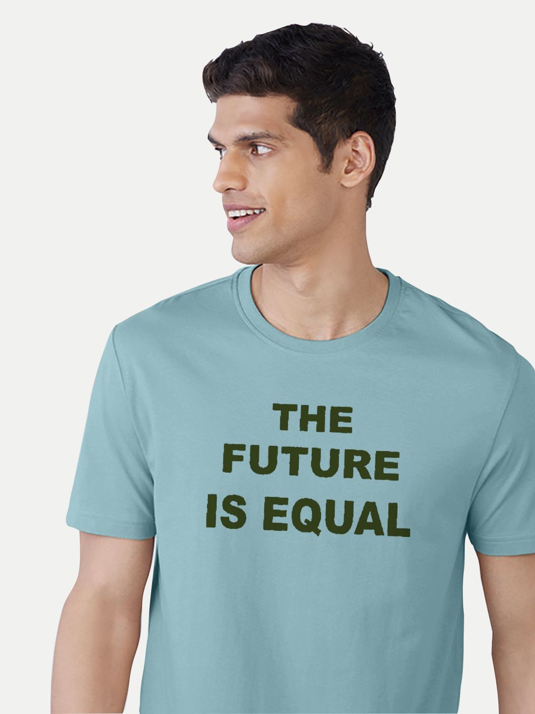 Men  Light Blue Printed The Future is equal T-shirt