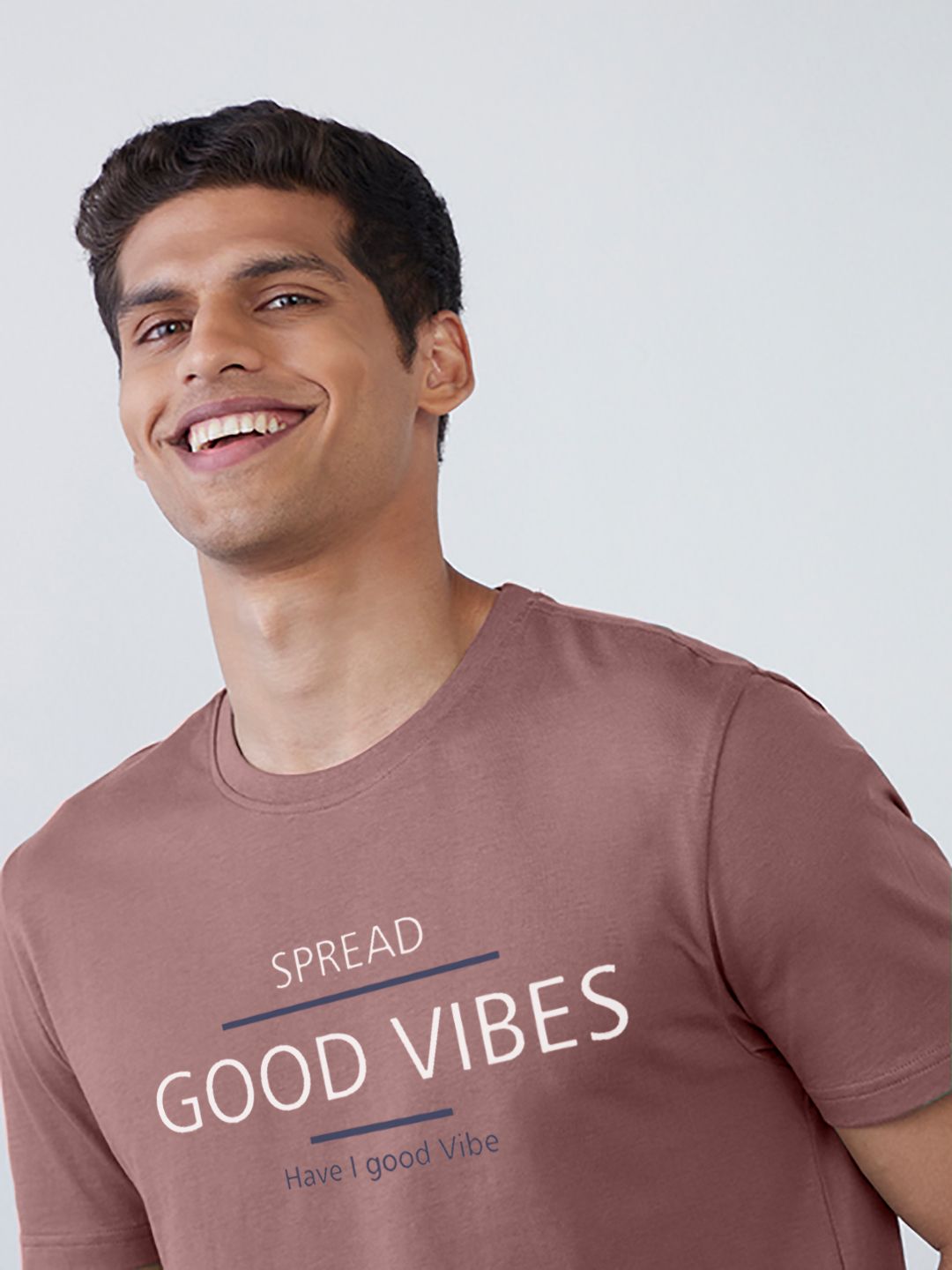 Men  Pink  Printed Spread Good Vibes T-Shirt