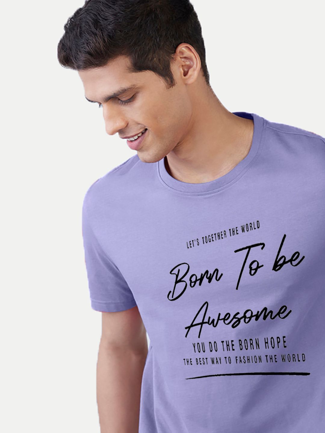 Men Purple Printed  Born to be Awesome  T-shirt