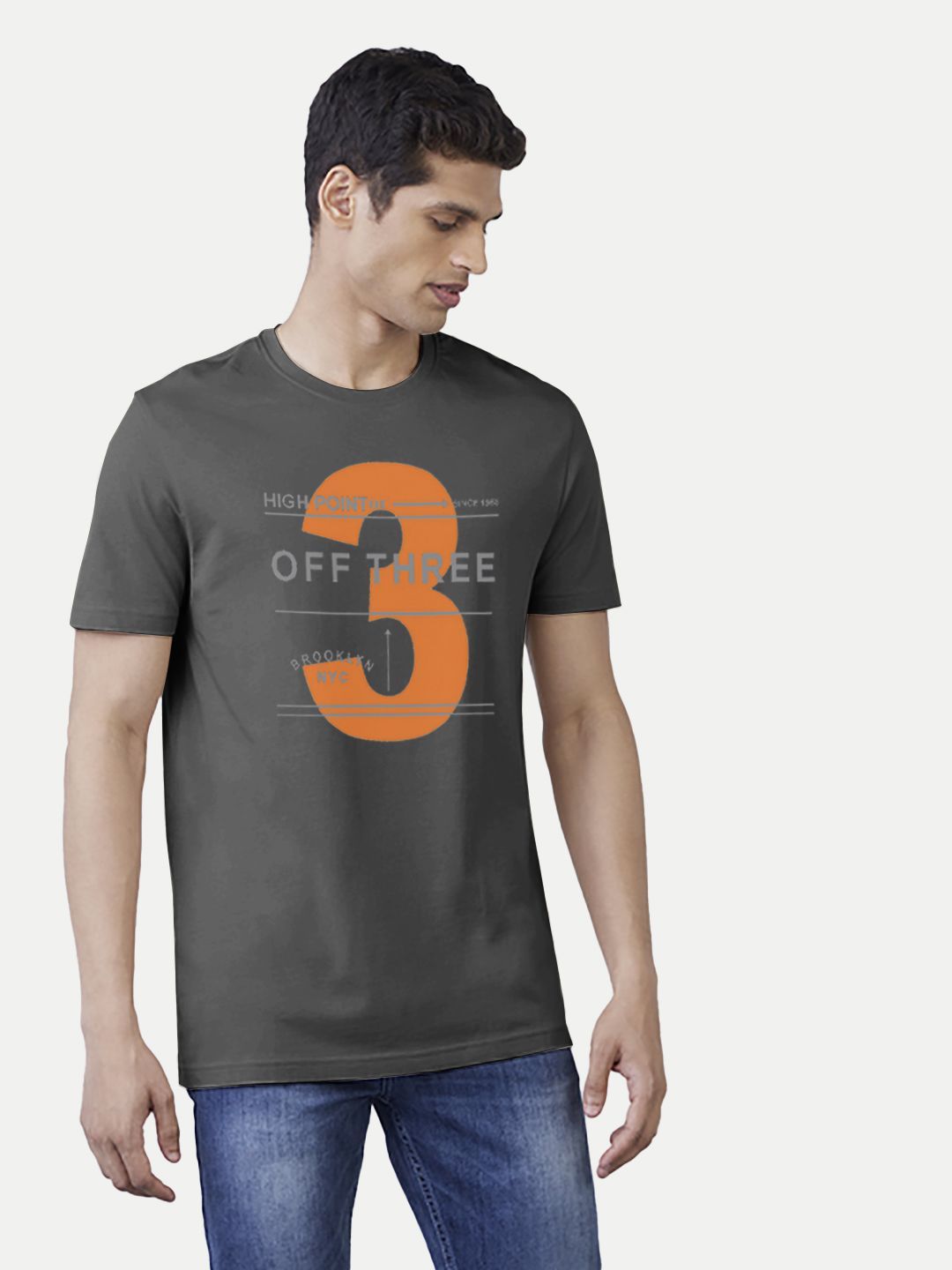Men Grey Off Three Print T-shirt