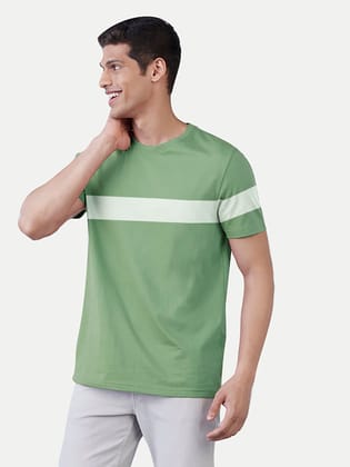 Men Green colour-blocked Stripe loose fit T-shirt