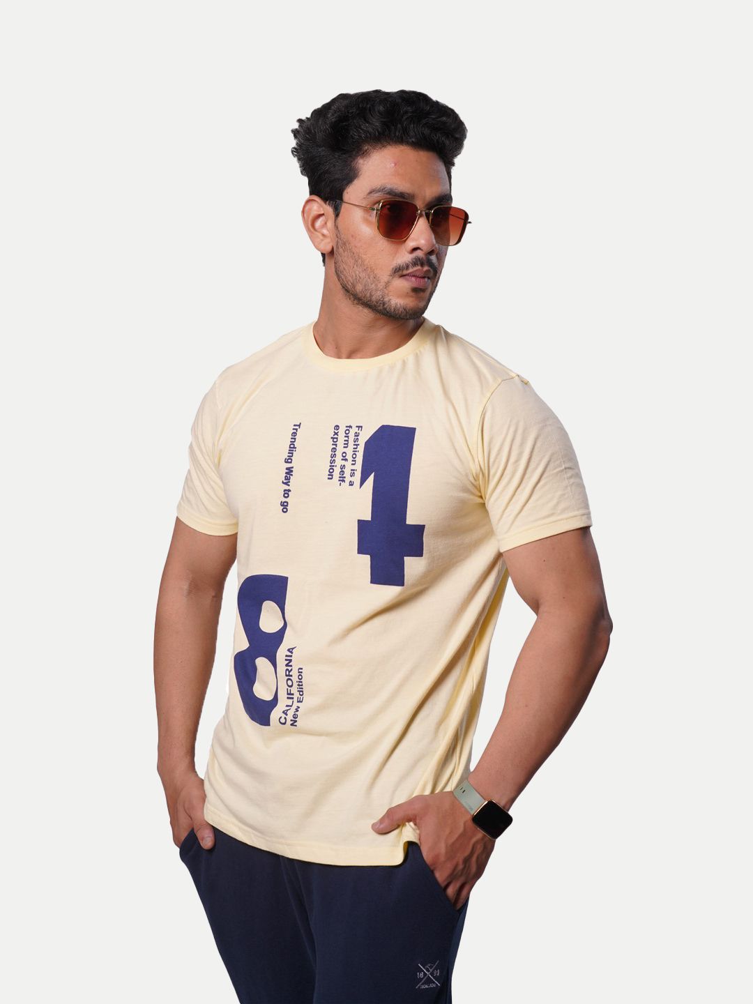 Mens Numeric  with letters Printed Tees- Beige Colour