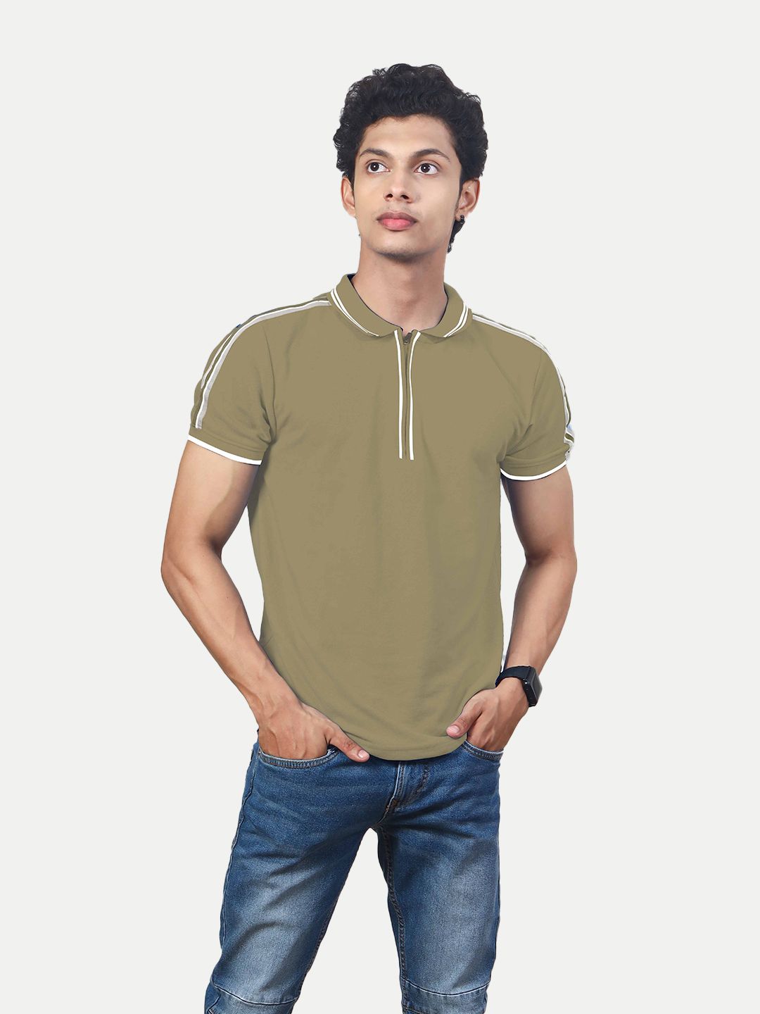 Men Solid Pista Cotton Contrast Tipping Polo T-shirt