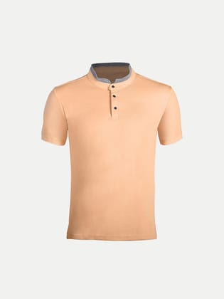 Men Beige Cotton Polo collared T-shirt