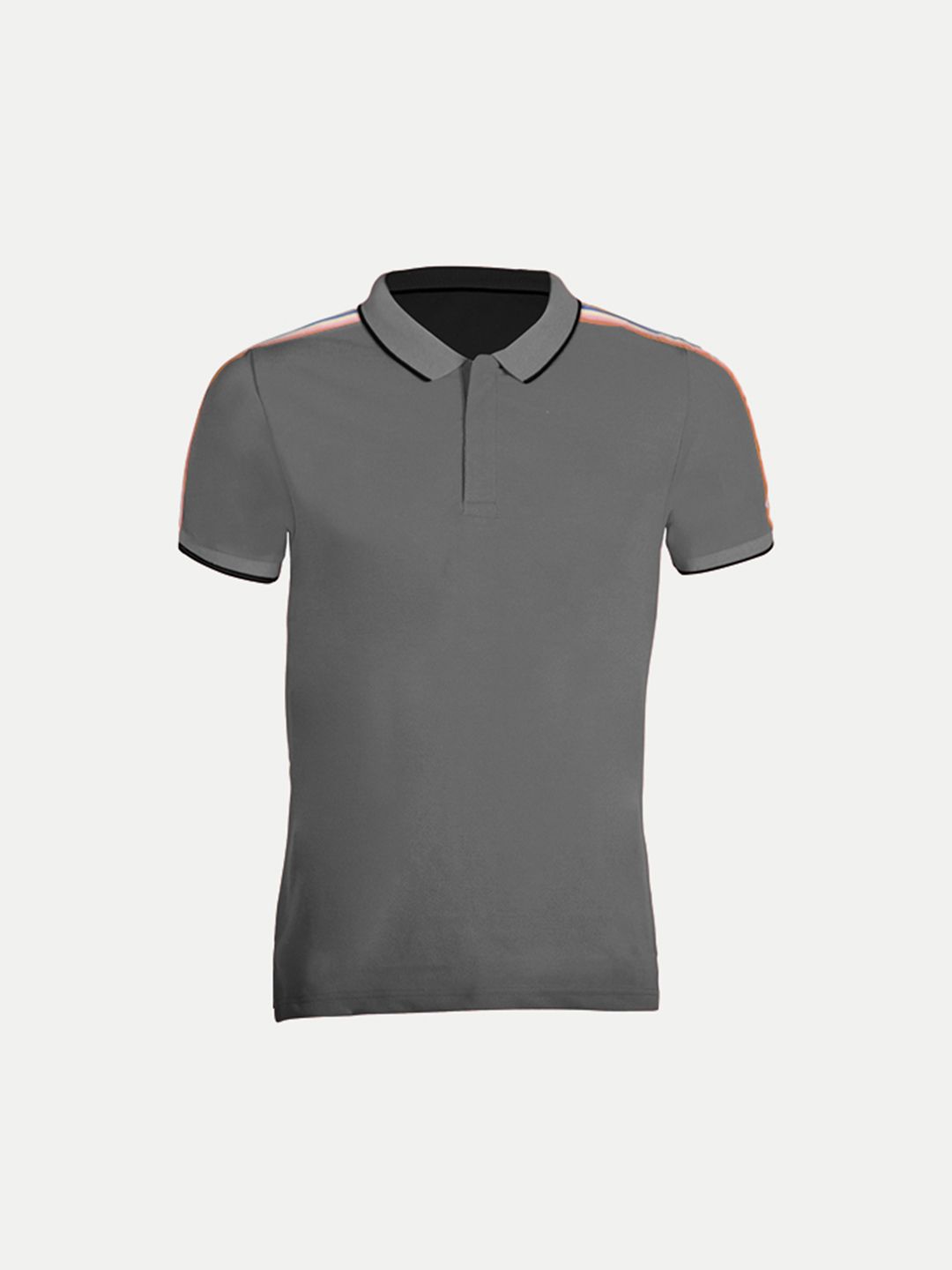 Men Dark Grey Cotton Contrast Tipping Polo T-shirt