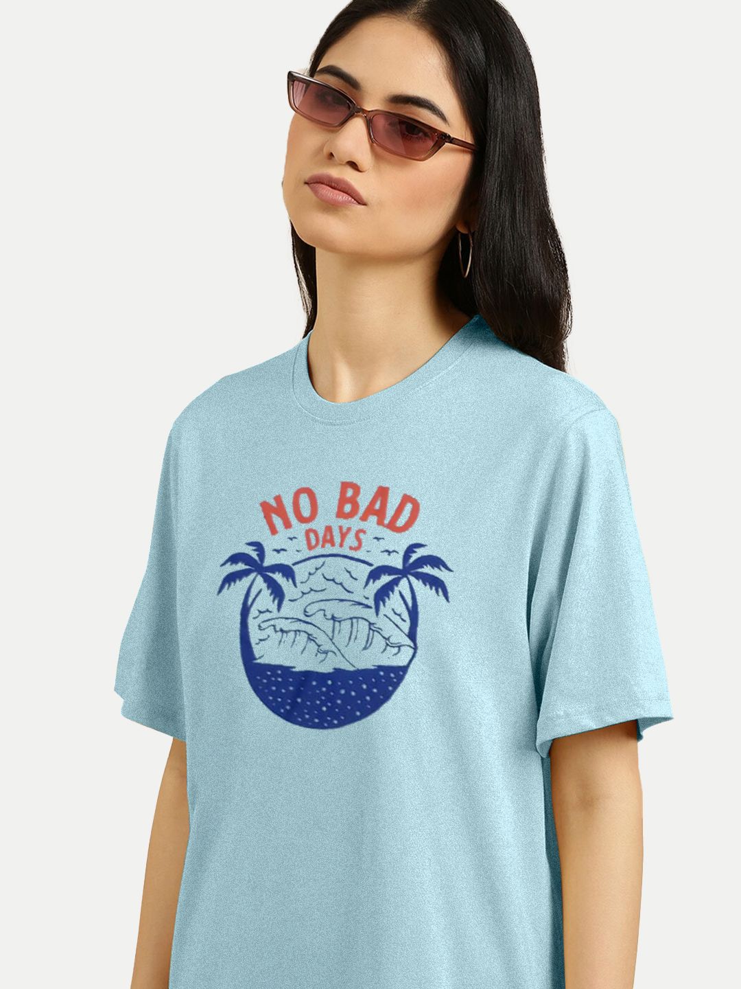 Women Light Blue Printed T- Shirts