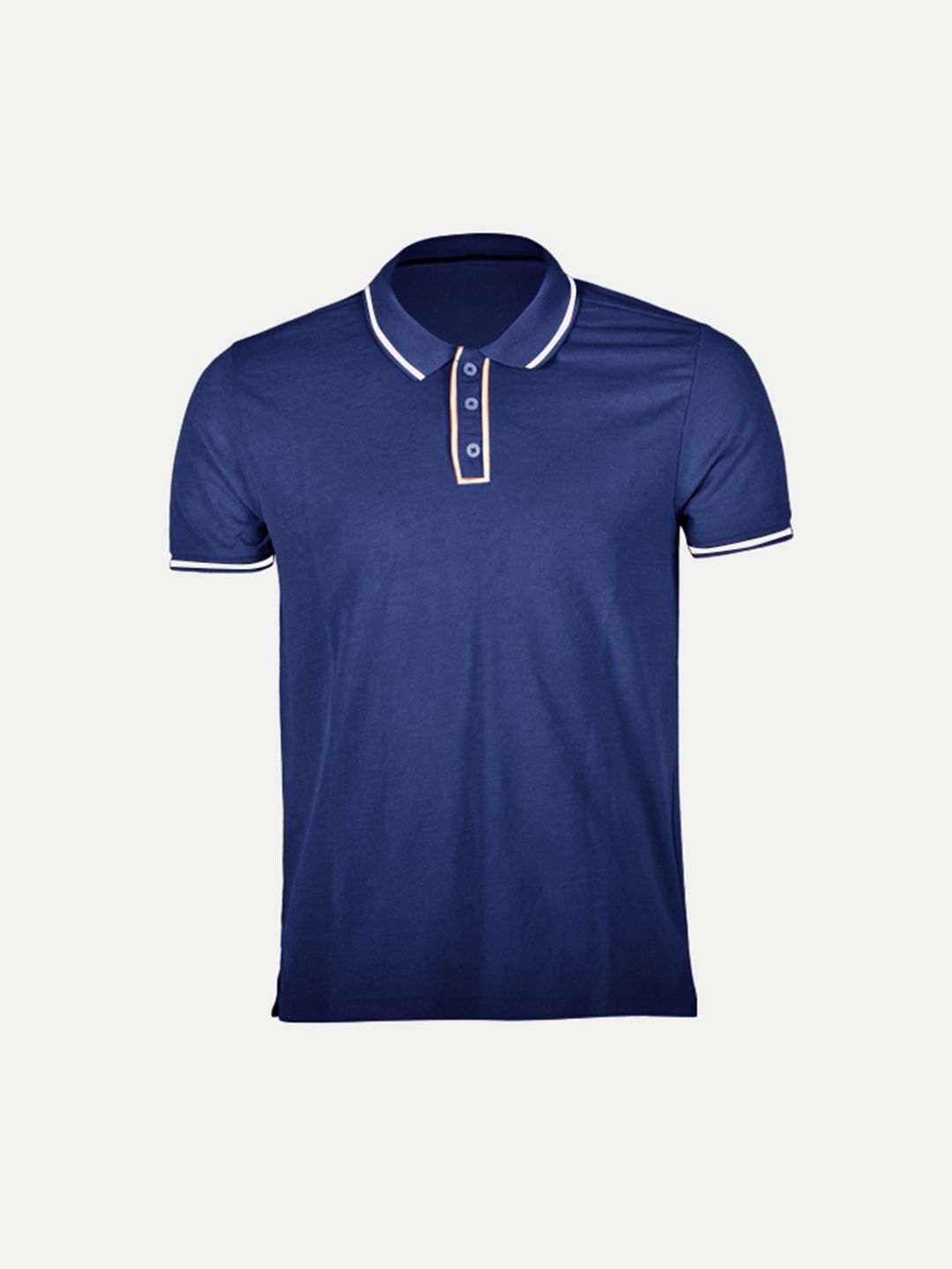 Men Navy Blue Cotton Contrast Tipping Polo T-shirt