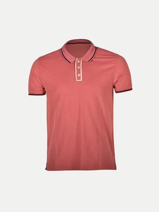 Men Coral Cotton Contrast Tipping Polo T-shirt