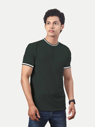 Men Olive Round Neck Tee with Sleeve Print