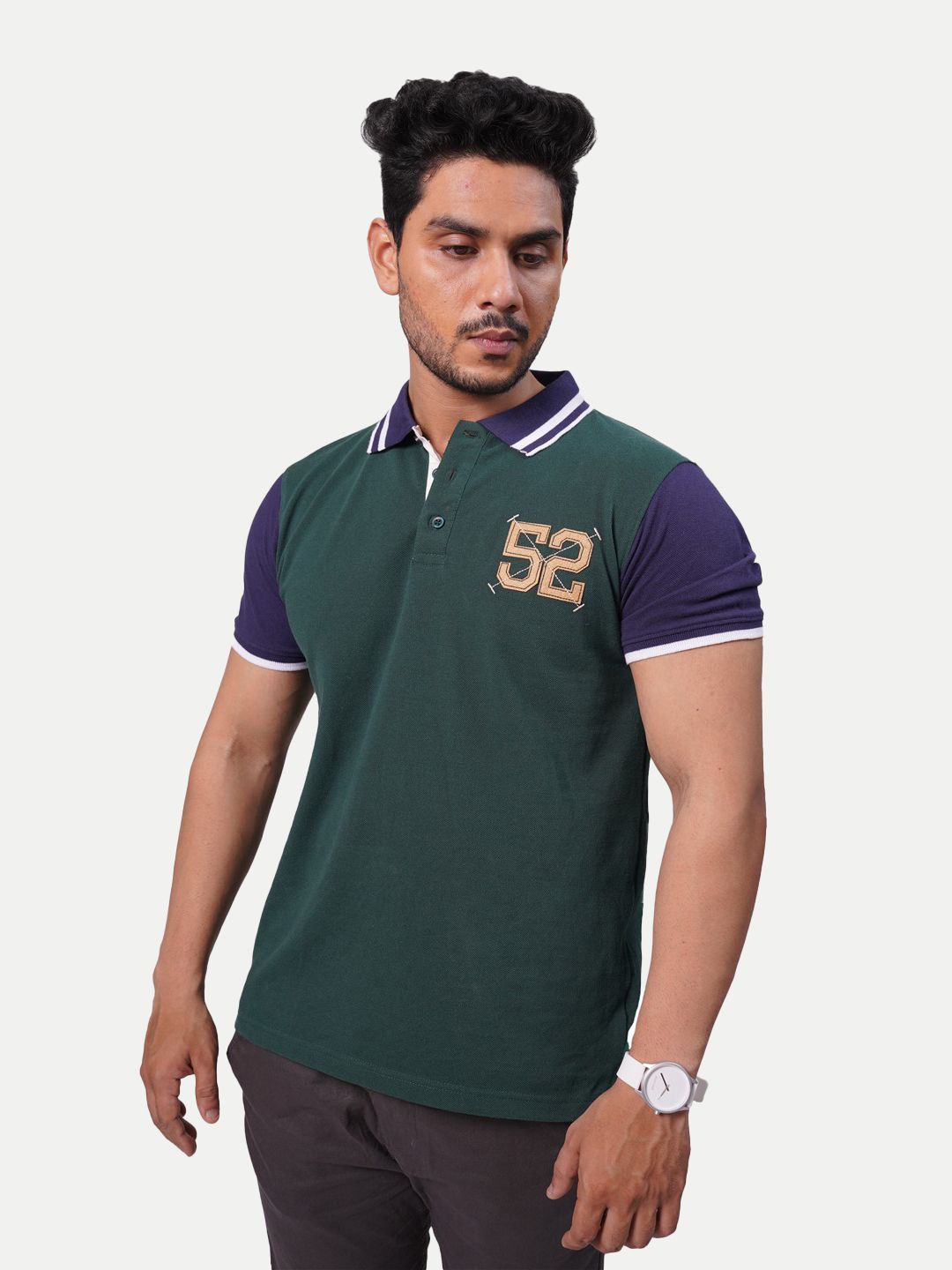 Men Green Contrast Tipping Polo T-shirt