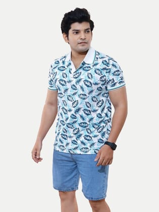 Men Casual green  all-over floral printed Cotton polo t-shirt