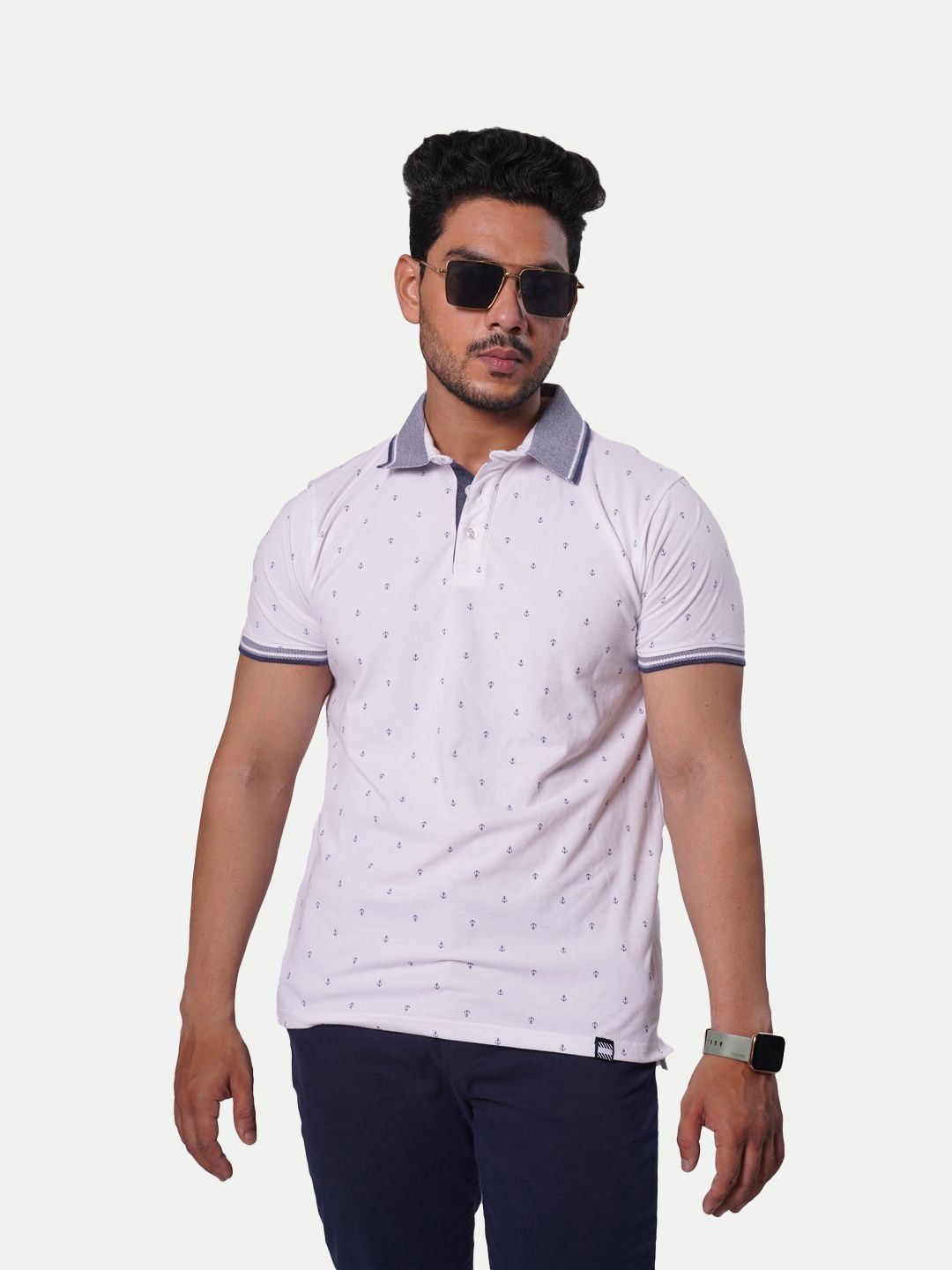 Men White ditsy printed Polo T-shirt
