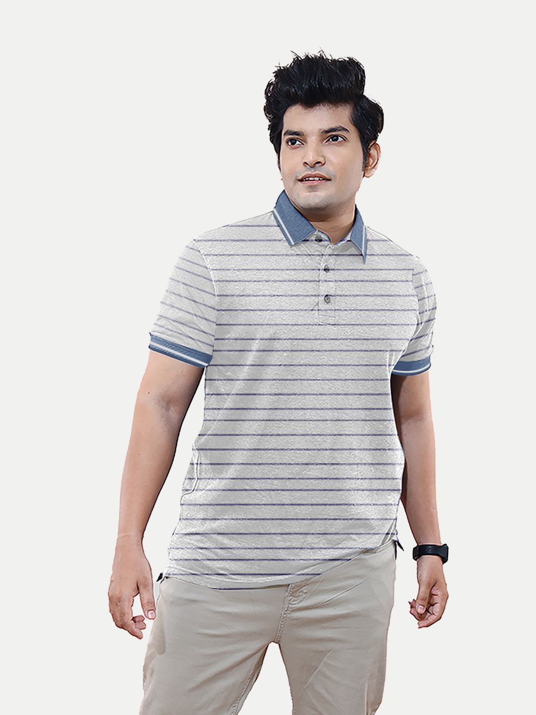 Mens Blue Fashion Striped Cotton Polo T-shirt