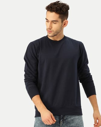 Men Solid Navy Regular Fit Pullover Sweatshirt
