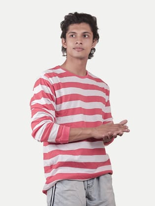 Men Red thick Stripes textured loose fit Sweatshirt