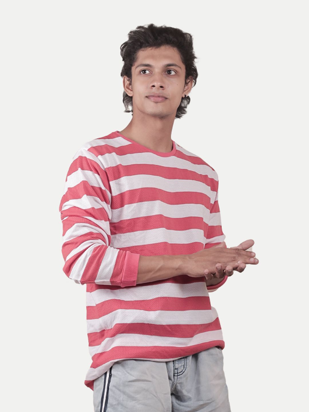 Men Red thick Stripes textured loose fit Sweatshirt