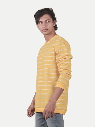 Men Yellow and White Striped textured loose Sweatshirt