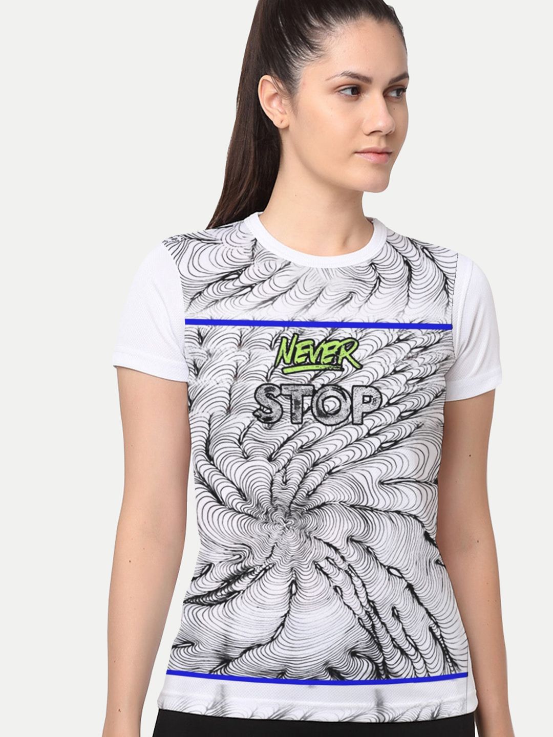 Women White Graphic Printed Gym T-shirt