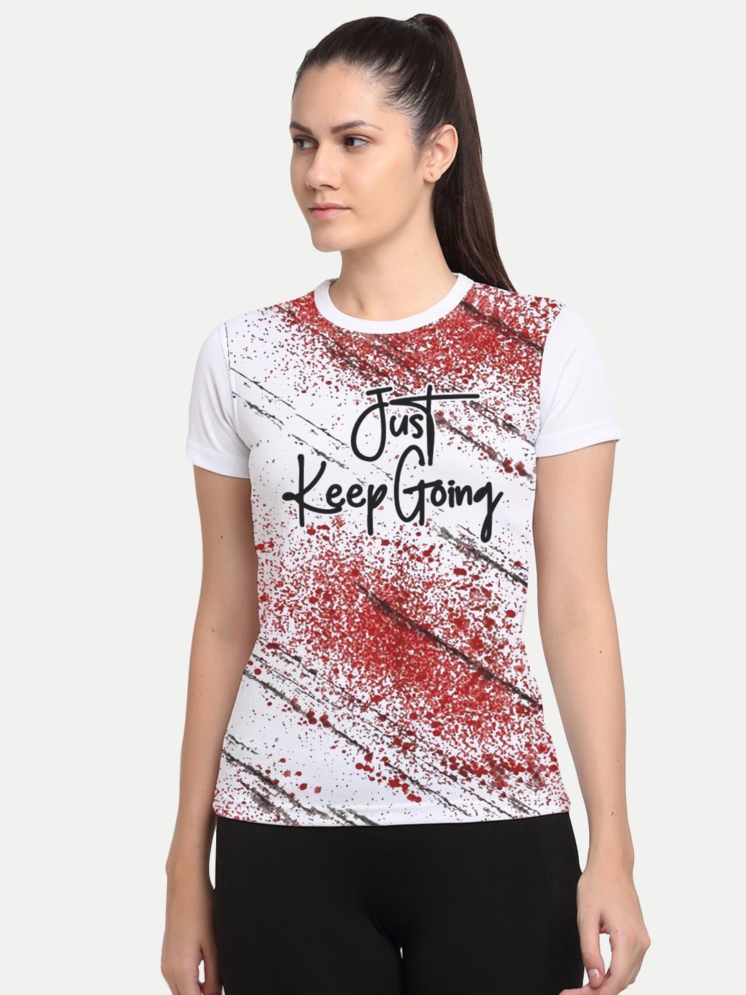Women White Graphic Printed Gym T-shirt