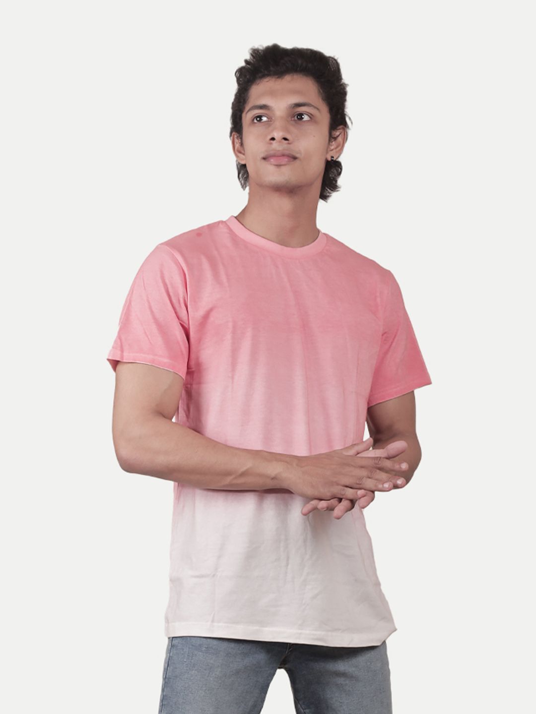Men Pink Tie and Dye Cotton Crew Neck T-Shirt